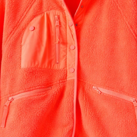Free People Hit The Slopes Fleece Jacket Neon Coral FP Movement Oversized Large - Picture 8 of 12